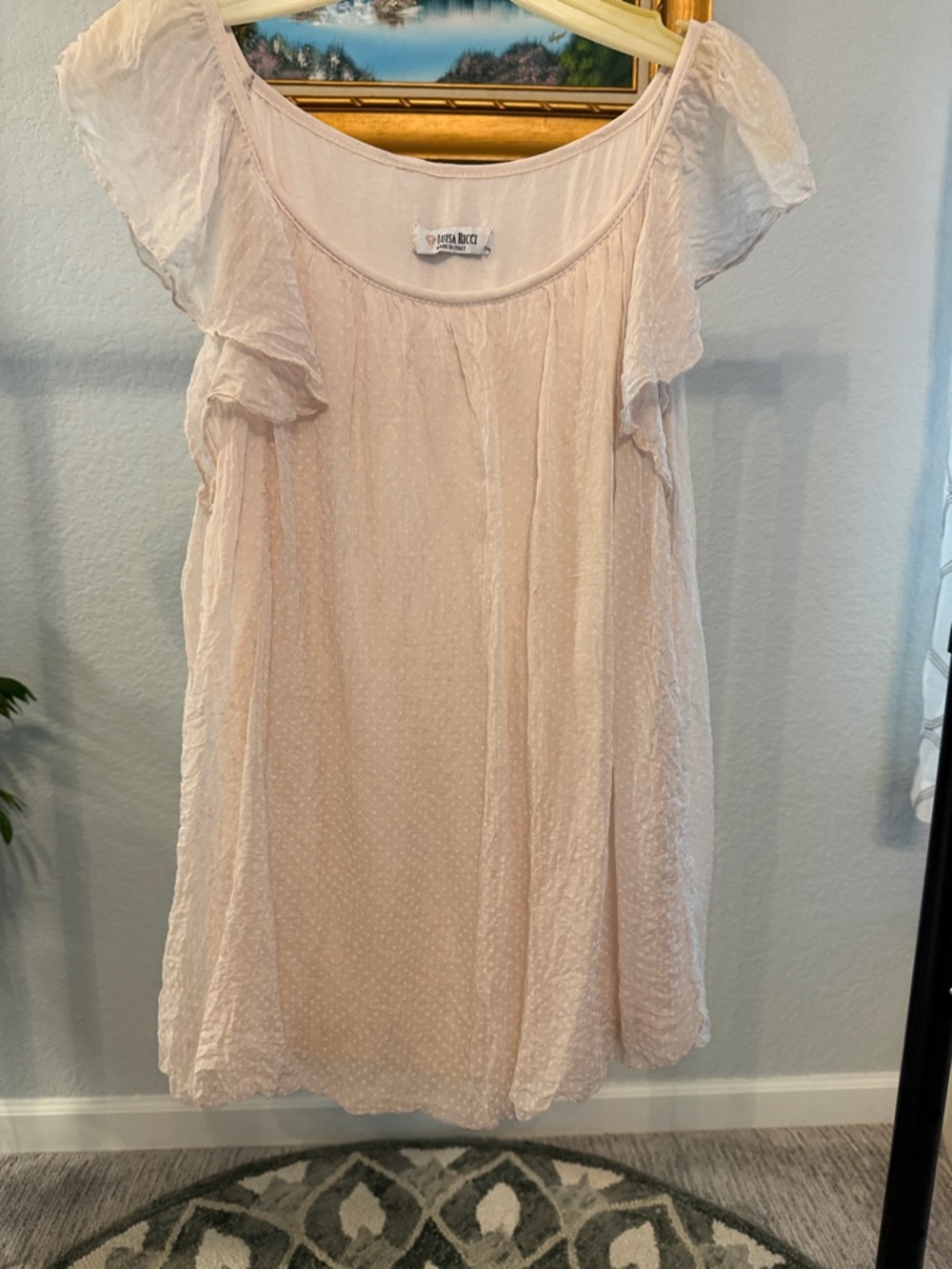 Light Blush Swiss Dot Flutter Sleeve Dress